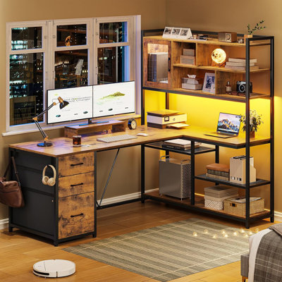 17 Stories Barbarino 58.3'' W L-Shaped Computer Desk with Hutch